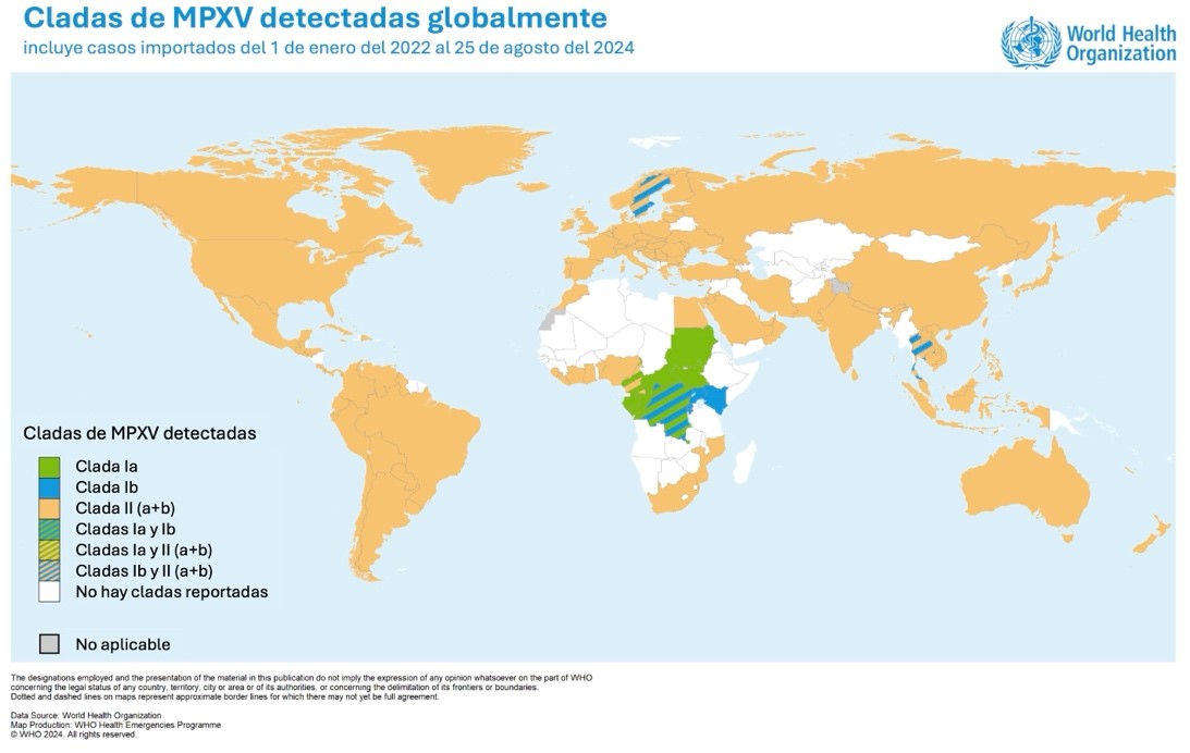 Figura 3. Distribución de las cladas de MPXV a nivel mundial.